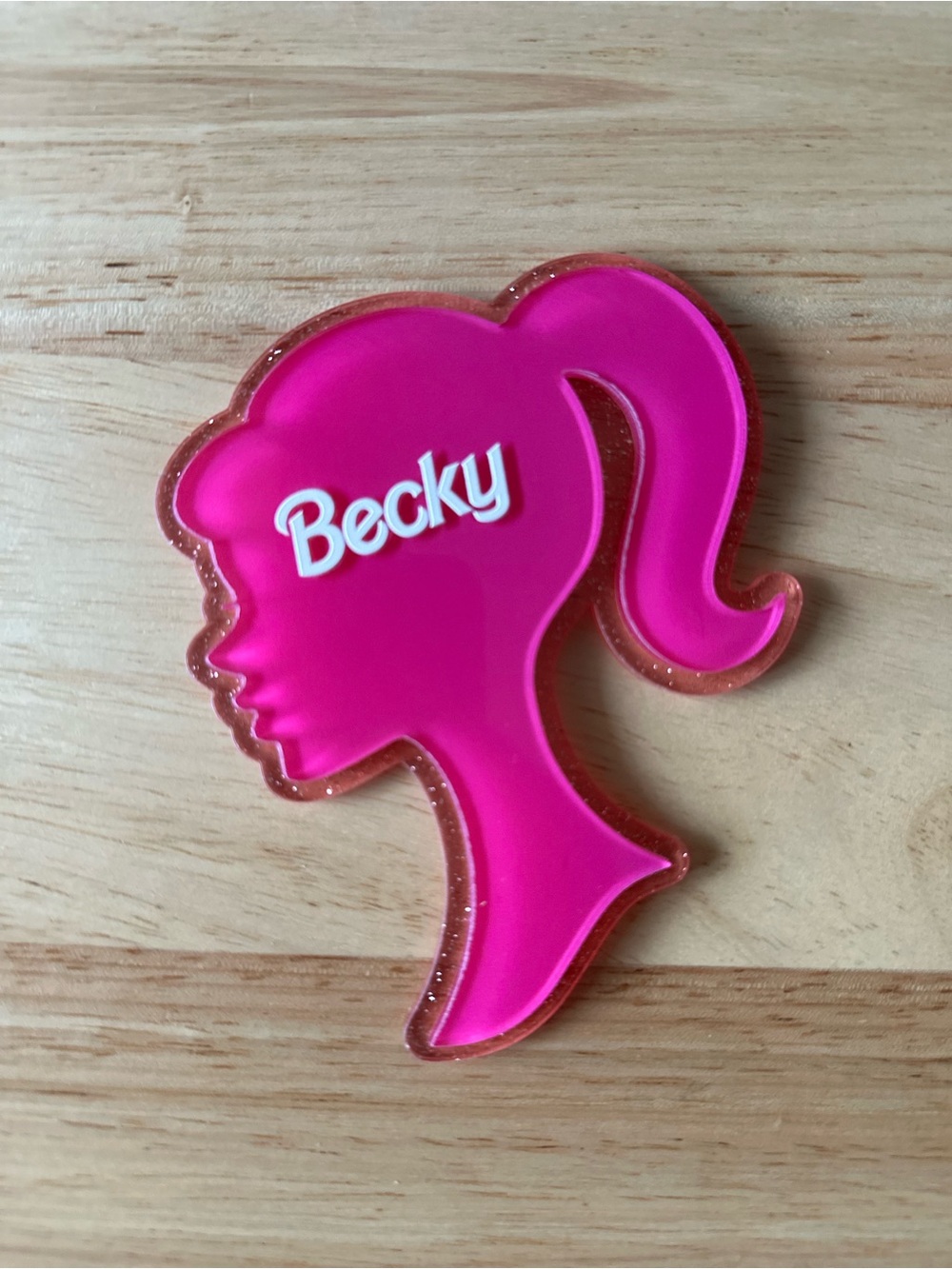 Barbie Silhouette Hot Pink Name Plate “Becky” (4.75” x 3.75” x .25”)